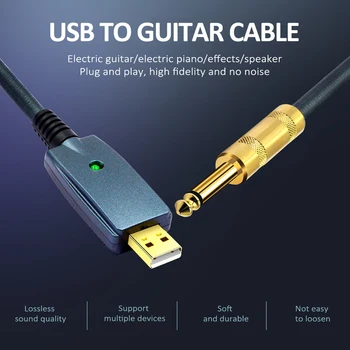 USB Ses Konektörü kordon adaptörü Gitar Kablosu Elektro Gitar Aksesuarları Gitar 6.35 mm Gitar Kablosu Arayüzü
