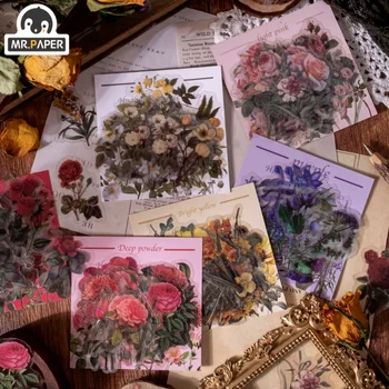 Mr. kağıt 6 Tasarım Vintage Çıkartmalar INS Tarzı Bitki Çiçek Zengin Desenler El Kitabı DIY Kolaj Sanat Malzemeleri Kore Kırtasiye