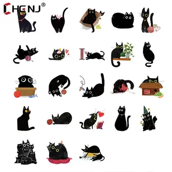 46 Yaprak Karalama Defteri Çıkartmaları DIY Sevimli Siyah Kedi Sticker Dekorasyon Günlüğü Notebooklar Albümü Hediye