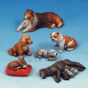 1/35 Ölçekli Reçine Hayvan model seti Pet Köpek Grubu Mikro Sahne Düzeni Diorama Demonte Boyasız DIY Oyuncaklar