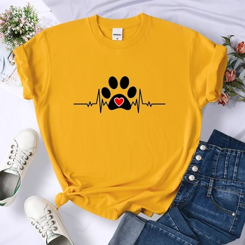 Köpekler Pençe Kalpler Vintage Y2K Tshirt Kadın Sokak Hip Hop T-Shirt Yaz Yumuşak Tee Elbise Serin Spor günlük t-Shirt Kadın
