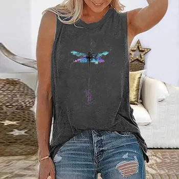 Seeyoushy Yusufçuk Baskı 2023 Yaz Yeni Kolsuz O-boyun Kadın T-shirt Y2K Estetik kadın Üst 90s Vintage kadın Giyim