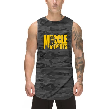 Yeni erkek spor atleti Adam Rahat Kolsuz Kamuflaj Tankı Üstleri Yaz Nefes Kolsuz Örgü Hızlı Kuru Serin Duygu T-shirt