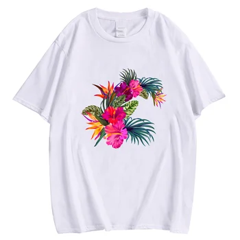 HX Çiçek Baskılı pamuklu tişört Grafik Polinezyası Hibiscus T-Shirt Moda Rahat Kazak Tees Harajuku Streetwear