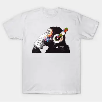 Yetişkin tee üstleri genç pamuk tee gömlek BANKSY DJ Maymun Düşünür T Shirt 1 marka rahat kısa kollu erkek yaz tshirt