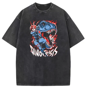 Dinozor Dino Kriz Tshirt Yıkanmış Tshirt Erkek Tişörtü Yeni Tasarım Uzun Kollu Benzersiz Camisa Cadılar Bayramı T Shirt Yeni