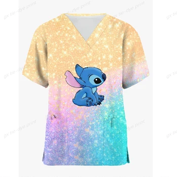 Cep T Shirt Hastane Kadın Giysileri V Boyun Gömlek hemşire üniforması Üstleri Yaz Üst Kadınlar 2023 Disney T-shirt T-shirt Dikiş Tees