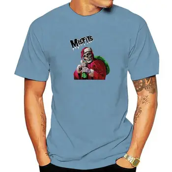 Misfit 2018 Cadılar Bayramı Noel siyah erkek t-shirtü Kafatası Noel Baba Baskı Erkek Benzersiz Tasarım Karikatür T Shirt Komik