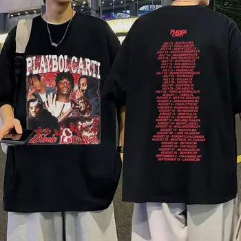 Rapçi Playboi Carti Tees Müzik Albümü Tüm Lotta Kırmızı Baskı T-shirt erkek moda Hip Hop Gotik Pamuk bol tişört Streetwear