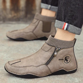 Moda Deri Rahat Yürüyüş yarım çizmeler Açık Ayakkabı Yetişkin erkek Botları Rahat Rahat Yüksek Top Flats Yumuşak Taban Botları