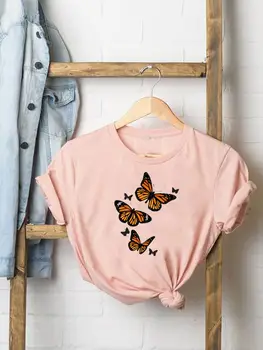 Kelebek 90s Sevimli Tatlı Kadın Moda rahat giyim Kısa Kollu Tee Üst Yaz Grafik T Shirt Kadın Baskı T-shirt