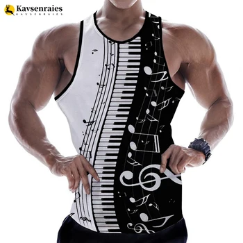Piyano Müzik 3D Baskılı Tankı Üstleri Erkekler Yaz Yelek Kadın Rahat Piyano Müzik Kolsuz Tişört Büyük Boy Tees Tops