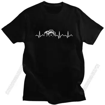 Kişilik Kalp Atışı Kamera T Shirt Erkek% 100 % pamuklu tişört Eğlence Fotoğrafçı Tee Streetwear Tshirt