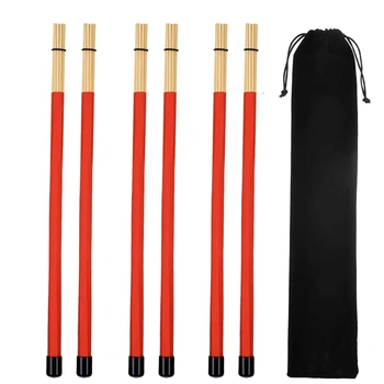 3 Çift bagetler Profesyonel Bambu Caz Ballad Perküsyon Davul Fırçaları Paket bagetler Kauçuk Saplı