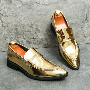 Yeni Moda Glitter Deri Elbise Ayakkabı Erkekler için Sivri Burun Slip-on düğün parti ayakkabıları Büyük Boy 47 Sosyal Ayakkabı Erkek Ayakkabı