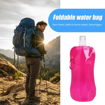 Katlanabilir Su Şişesi 480ml BPA Ücretsiz Kullanımlık Su Torbası Yürüyüş Kamp Seyahat Katlanır Su Torbası Taşınabilir içme suyu şişesi