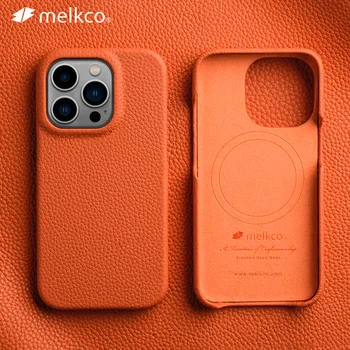 Melkco Premium Hakiki Deri iphone için kılıf 14 Pro Max Artı Manyetik Lüks Moda Iş Doğal Inek Derisi telefon kılıfı Kapak