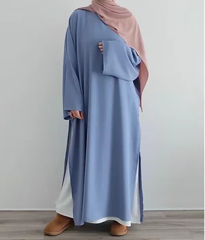 Müslüman çarşaf 2 Parça Set Dubai Türkiye Beyaz İç Elbise Düz Gevşek Abayas Kadınlar Afrika Kaftan Hicap Robe Eid İslam Kıyafet