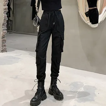 Y2k Pantolon Patchwork Kadın Cepler Siyah Baggy Kargo Jogger Pantolon Kore Streetwear Boy Pantalone Punk Streetwear Kadın