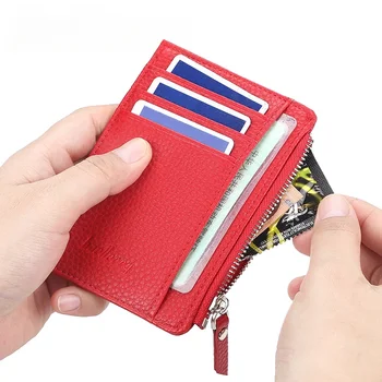 Erkek ve kadın Çok fonksiyonlu Ultra ince fermuar Kısa ehliyet banka kart çantası kart Kapağı