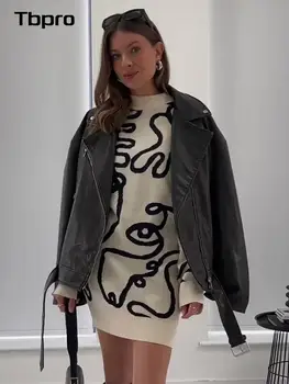 Şık Zarif O-boyun Uzun Kollu Baskılı Örme Elbise kadın Moda Gevşek Mini Vestidos 2023 Kadın Tatil Sokak Elbiseler