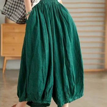 Pamuk Keten Fener Pantolon Kadın Yaz Elastik Bel Gevşek Rahat Kadın Kore Tarzı Harajuku Vintage Pantolon Kadın Giyim
