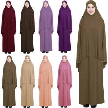 Eid Ramazan 2 Parça Khimar müslüman çarşaf Kadın Başörtüsü Etek Seti Namaz Konfeksiyon Elbise İslam Mütevazı Kaftan Arap Burka Önlük Peçe