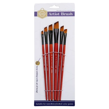 Yeni 6X Açısal boya Fırçaları Seti Sanatçı Boya Fırçaları Ahşap Uzun Saplı Akrilik Boya Yağı Suluboya Tuval Kurulu Kaya