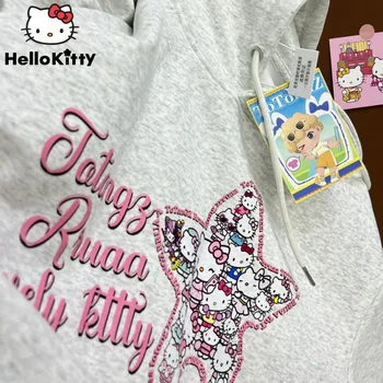 Sanrio Hello Kitty Yeni Yıldız Baskılı pamuk kapüşonlu Kadın Karikatür Kore Moda Kazaklar Y2k Sevimli Üstleri Erkekler Yüksek Kaliteli Gömlek