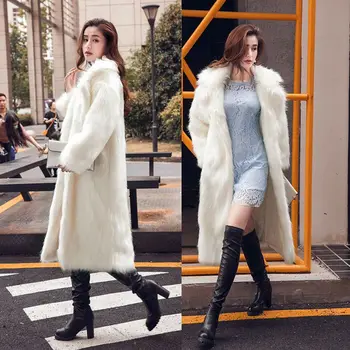 Kadın Kış Uzun Faux Kürk Palto kadın Gevşek Sıcak Kalınlaşmak Peluş Kabarık Yaka Büyük Siper Lüks Sahte Tavşan Saç Ceketler Z2