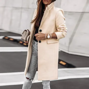 Bayan Kış Yün Ceket Trençkot Bayanlar Sıcak İnce Uzun Palto Dış Giyim Mizaç Orta Uzun Gevşek Kadın Giyim