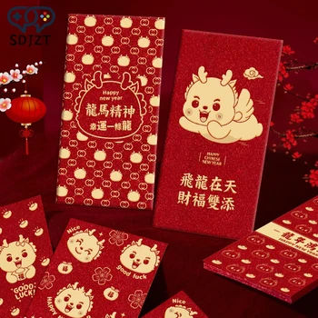 6 Adet Karikatür Yaratıcı 2024 Yılı Ejderha Kırmızı Paketleri HongBao Çin Yeni Yılı Kırmızı Zarflar Yeni Yıl Nimet Hediye