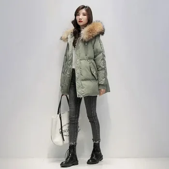 Parkas kışlık ceketler için 2024 Moda Kısa Palto Kürk Yaka Gevşek Aşağı pamuklu ceket Bayan Giyim