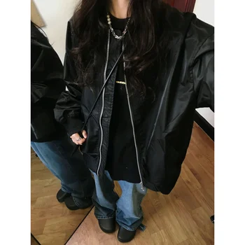 Deeptown Gotik Siyah Bombacı Ceketler Kore Streetwear Vintage Rüzgarlık Ceket Kadın Büyük Boy Punk Harajuku Giyim Trendi