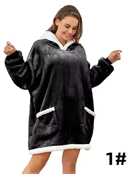 Büyük boy hoodie battaniye kollu kazak ekose kış polar hoody kadın cep kadın kış sonbahar