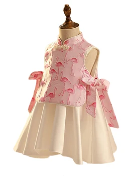 2 Parça Pembe A-line Çiçek Kız Elbise Düğün Kızlar için Flamingo Elbise kız doğum günü Saten Vaftiz Gala 1-14 Çocuklar