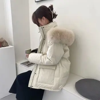 Kış Yeni Aşağı pamuklu ceket Kadın Kore İpli Kalın Parka kapüşonlu ceket Kürk Yaka Palto Kadın Sıcak Gevşek Dış Giyim