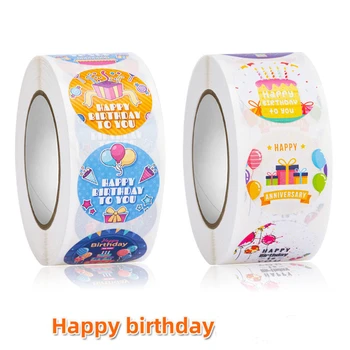 500 adet Renk Mutlu Doğum Günü Çıkartmaları Yuvarlak Yapışkanlı Dekoratif Sızdırmazlık Etiketleri doğum günü hediyesi Çanta Kartı Zarfları Etiket