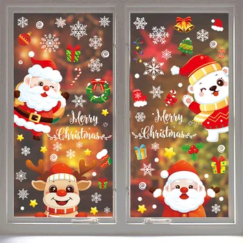 2024 Çıkarılabilir Noel Pvc Statik Etiket Santa Elk Pencere Çıkartmaları Güzelleştirmek Kar Tanesi Duvar Çıkartmaları Yeni Yıl Partisi Cam Macunu